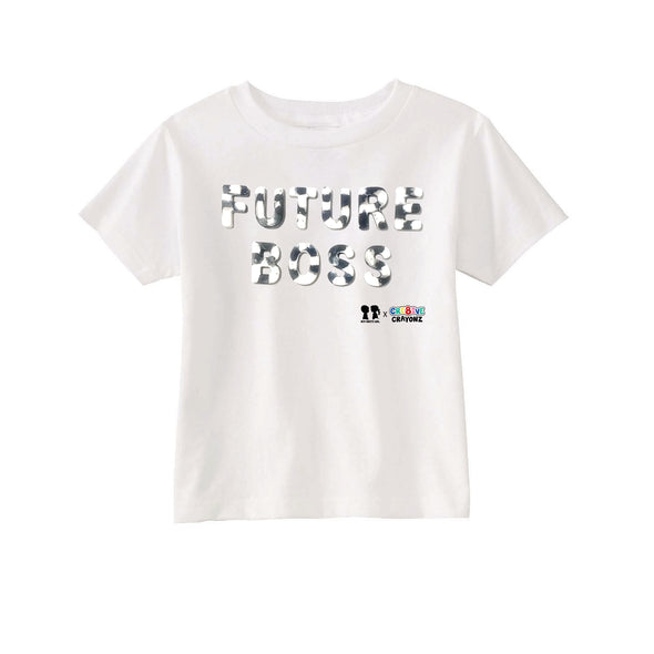BOY MEETS GIRL® x Cre8ive Crayonz White FUTURE BOSS Black & White Font Adults & Kids Unisex T-Shirt