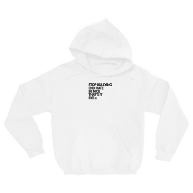 BOY MEETS GIRL® Stop Bullying, End Hate White Unisex Pull Over Hoodie
