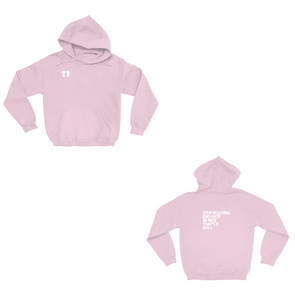 BOY MEETS GIRL® logo (front) & Stop Bullying, End Hate (on back) Unisex Pale Pink Hoodie