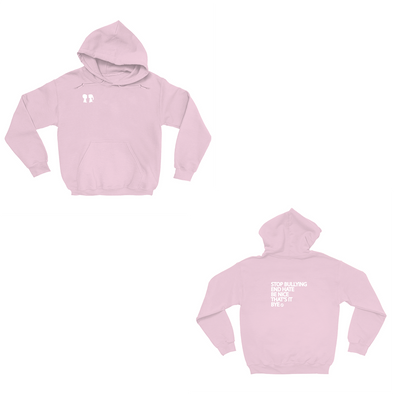BOY MEETS GIRL® logo (front) & Stop Bullying, End Hate (on back) Unisex Pale Pink Hoodie