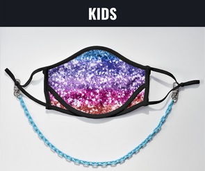 BOY MEETS GIRL® x Pretty Connected Mask Chain Set: Kids Multi-Color "Dylan" Drinking Sparkle Mask with Light Blue Chain