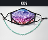 BOY MEETS GIRL® x Pretty Connected Mask Chain Set: Kids Multi-Color "Dylan" Drinking Sparkle Mask with Mint Chain