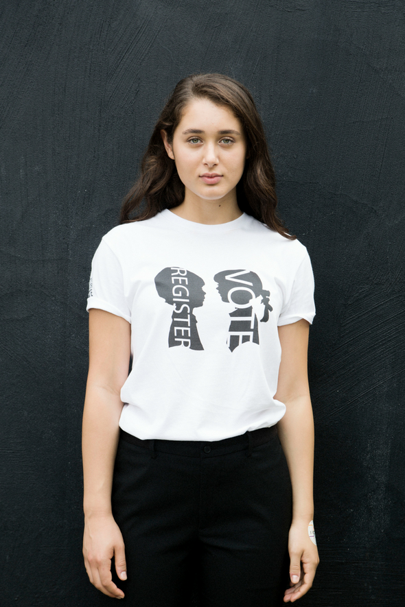 BOY MEETS GIRL® x Women's March x Voto Latino White Unisex Voting T-Shirt