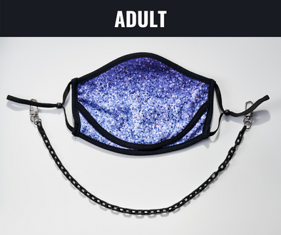 BOY MEETS GIRL® x Pretty Connected Mask Chain Set: Adult Purple "Dylan" Drinking Sparkle Mask with Black Chain