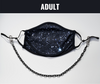 BOY MEETS GIRL® x Pretty Connected Mask Chain Set: Adult Black "Dylan" Drinking Sparkle Mask with Black Chain