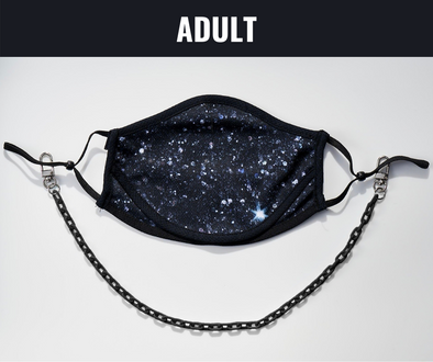 BOY MEETS GIRL® x Pretty Connected Mask Chain Set: Adult Black "Dylan" Drinking Sparkle Mask with Black Chain