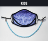 BOY MEETS GIRL® x Pretty Connected Mask Chain Set: Kids Purple "Dylan" Drinking Sparkle Mask with Light Blue Chain
