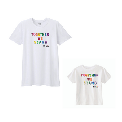 BOY MEETS GIRL® x Cre8ive Crayonz White TOGETHER WE STAND Rainbow Font Adults & Kids Unisex T-Shirt