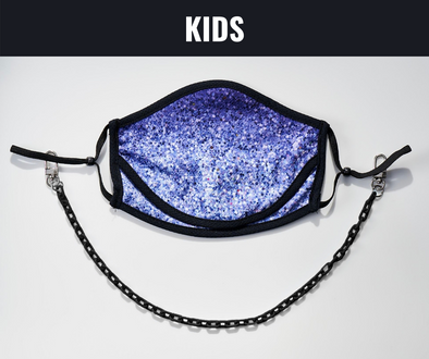 BOY MEETS GIRL® x Pretty Connected Mask Chain Set: Kids Purple "Dylan" Drinking Sparkle Mask with Black Chain