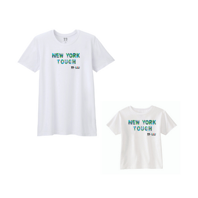 BOY MEETS GIRL® x Cre8ive Crayonz White NEW YORK TOUGH Blue, Green, & Grey Camo Font Adults & Kids Unisex T-Shirt