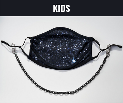 BOY MEETS GIRL® x Pretty Connected Mask Chain Set: Kids Black "Dylan" Drinking Sparkle Mask with Black Chain