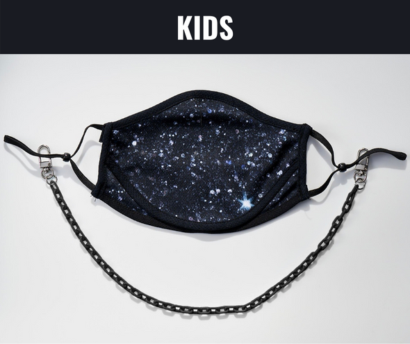 BOY MEETS GIRL® x Pretty Connected Mask Chain Set: Kids Black "Dylan" Drinking Sparkle Mask with Black Chain