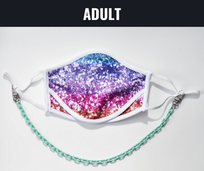 BOY MEETS GIRL® x Pretty Connected Mask Chain Set: Adult Multi-Color "Dylan" Drinking Sparkle Mask with Mint Chain