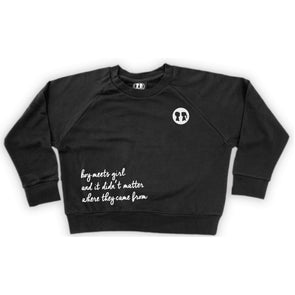 BOY MEETS GIRL® & It Didn't Matter Where They Came From Black Crop Sweatshirt