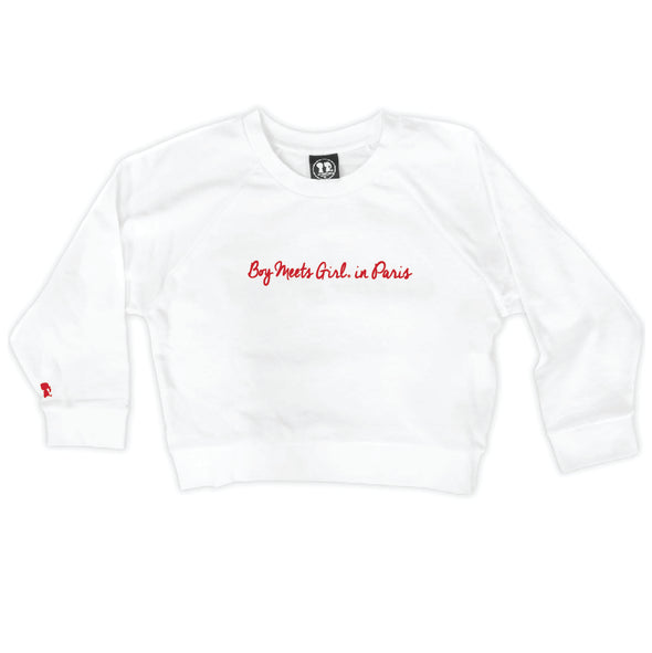 Boy Meets Girl® in Paris White Crop Sweatshirt