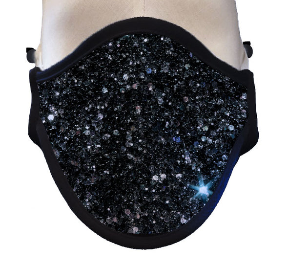 BOY MEETS GIRL® x Pretty Connected Mask Chain Set: Kids Black "Dylan" Drinking Sparkle Mask with Hot Pink Chain