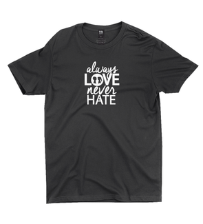 BOY MEETS GIRL® Always Love, Never Hate Crew Unisex Black Tee