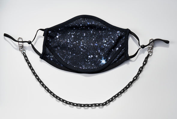 BOY MEETS GIRL® x Pretty Connected Mask Chain Set: Adult Black "Dylan" Drinking Sparkle Mask with Black Chain