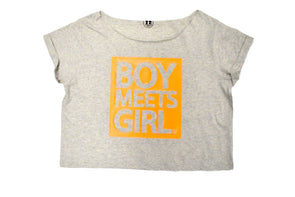 Boy Meets Girl® Glitter 'n' Grit Florescent Script Crop Tee