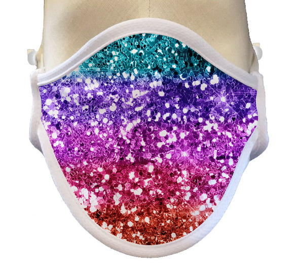 BOY MEETS GIRL® x Pretty Connected Mask Chain Set: Adult Multi-Color "Dylan" Drinking Sparkle Mask with Hot Pink Chain