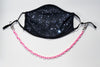 BOY MEETS GIRL® x Pretty Connected Mask Chain Set: Kids Black "Dylan" Drinking Sparkle Mask with Hot Pink Chain