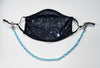BOY MEETS GIRL® x Pretty Connected Mask Chain Set: Kids Black "Dylan" Drinking Sparkle Mask with Light Blue Chain