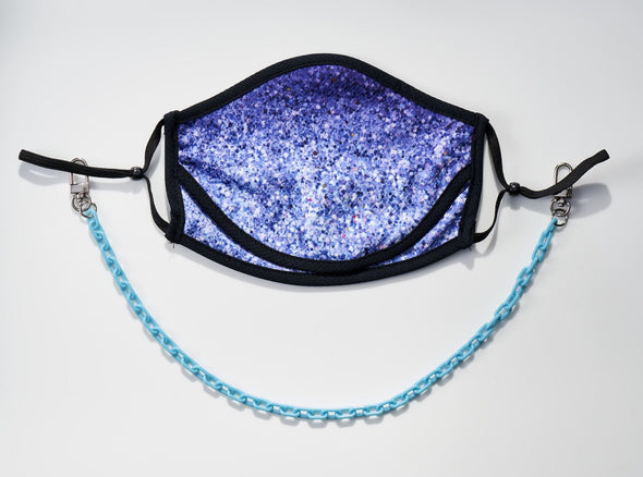 BOY MEETS GIRL® x Pretty Connected Mask Chain Set: Kids Purple "Dylan" Drinking Sparkle Mask with Light Blue Chain