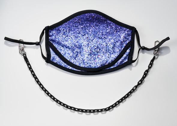 BOY MEETS GIRL® x Pretty Connected Mask Chain Set: Kids Purple "Dylan" Drinking Sparkle Mask with Black Chain