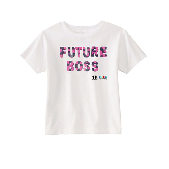 BOY MEETS GIRL® x Cre8ive Crayonz White FUTURE BOSS Pink & Purple Font Adults & Kids Unisex T-Shirt