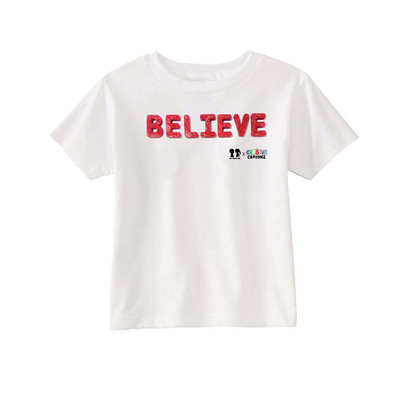 BOY MEETS GIRL® x Cre8ive Crayonz White BELIEVE Adults & Kids Unisex T-Shirt