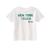 BOY MEETS GIRL® x Cre8ive Crayonz White NEW YORK TOUGH Blue, Green, & Grey Camo Font Adults & Kids Unisex T-Shirt