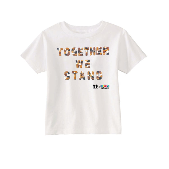 BOY MEETS GIRL® x Cre8ive Crayonz White TOGETHER WE STAND Multicultural Font Adults & Kids Unisex T-Shirt