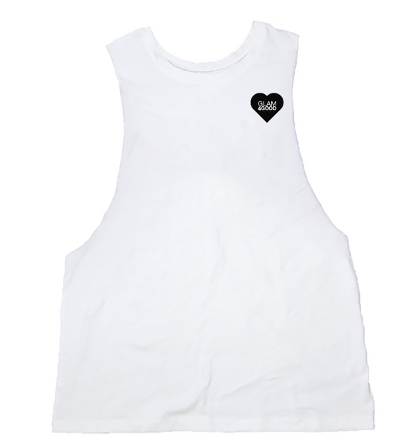 BOY MEETS GIRL® for GLAM4GOOD White Drop Armhole Tank Top