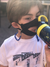 BOY MEETS GIRL® x Pretty Connected Mask Chain Set: Kids Black "Dylan" Drinking Sparkle Mask with Hot Pink Chain
